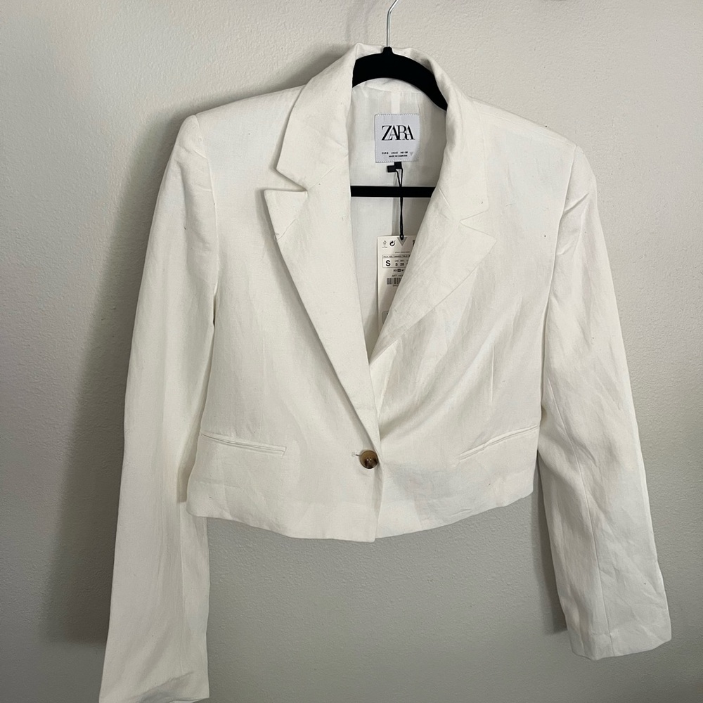 Zara Cropped White Blazer Jacket